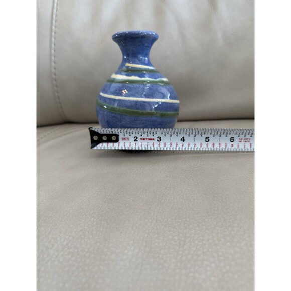 Vtg Earthworks Barbados Studio Art Pottery Bud Vase Blue Green Swirl 5.5in EUC - Picture 6 of 7